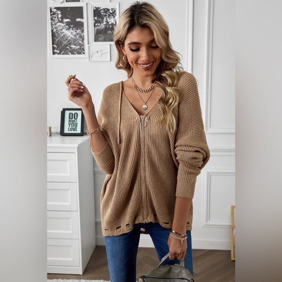 Zip-Up Distressed Hooded Cardigan - Picture 7 of 13